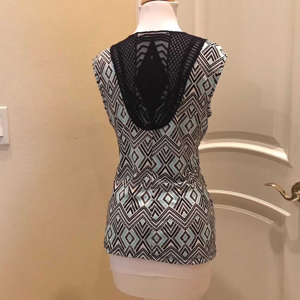 NWOT AGB knit draped front / lace back top